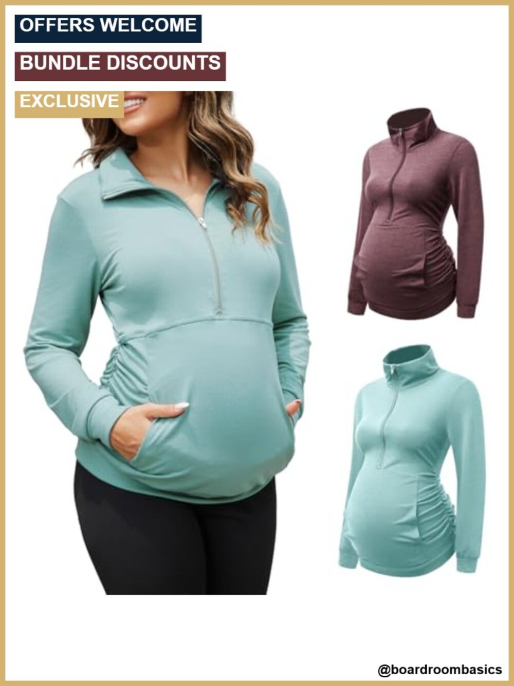 Maternity Long Sleeve Half Zip Pullover with Kangaroo Pocket